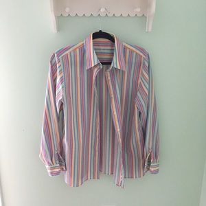 Vintage Summery Striped Button Down, Size Large